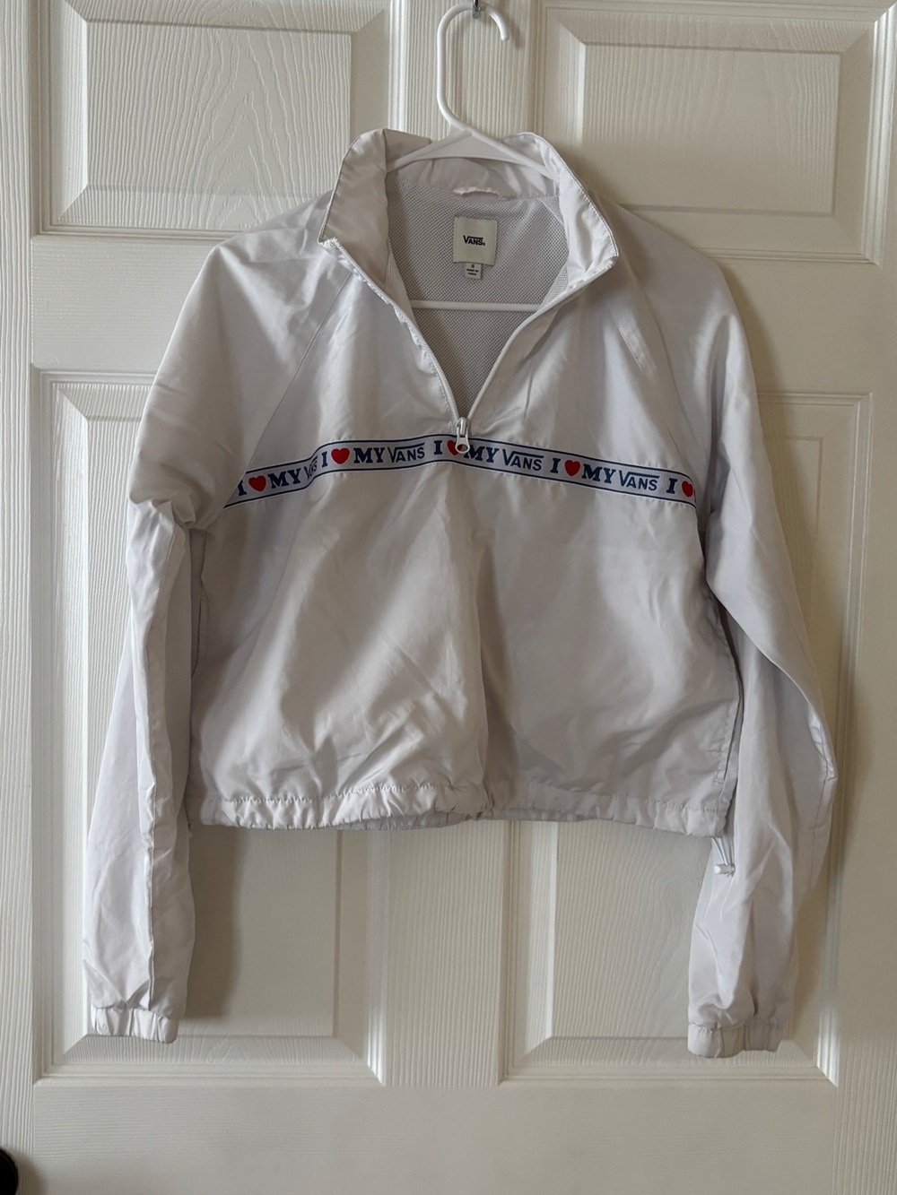 Vans White Half-Zip Windbreaker with Heart Logo Tape